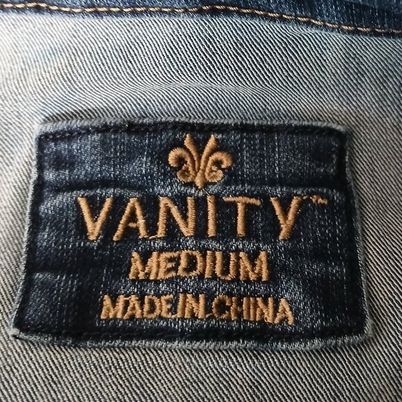 Vanity Y2K Denim Vest Size M Blue Jean Button Front Distressed Cropped - Picture 8 of 10